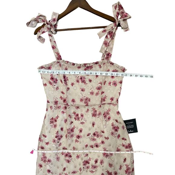 Lulus Blush Terrace Views Floral Tie Strap Size M Ruffle Sweetheart Midi Dress - Picture 7 of 11